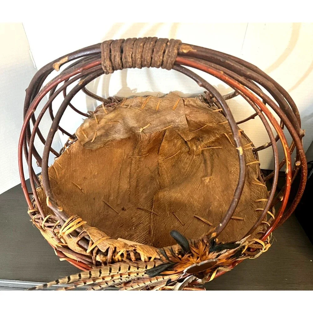 Vtg SUN SPIRIT Baskets Handmade Native Inspired Southwest Decor X-LARGE Feathers